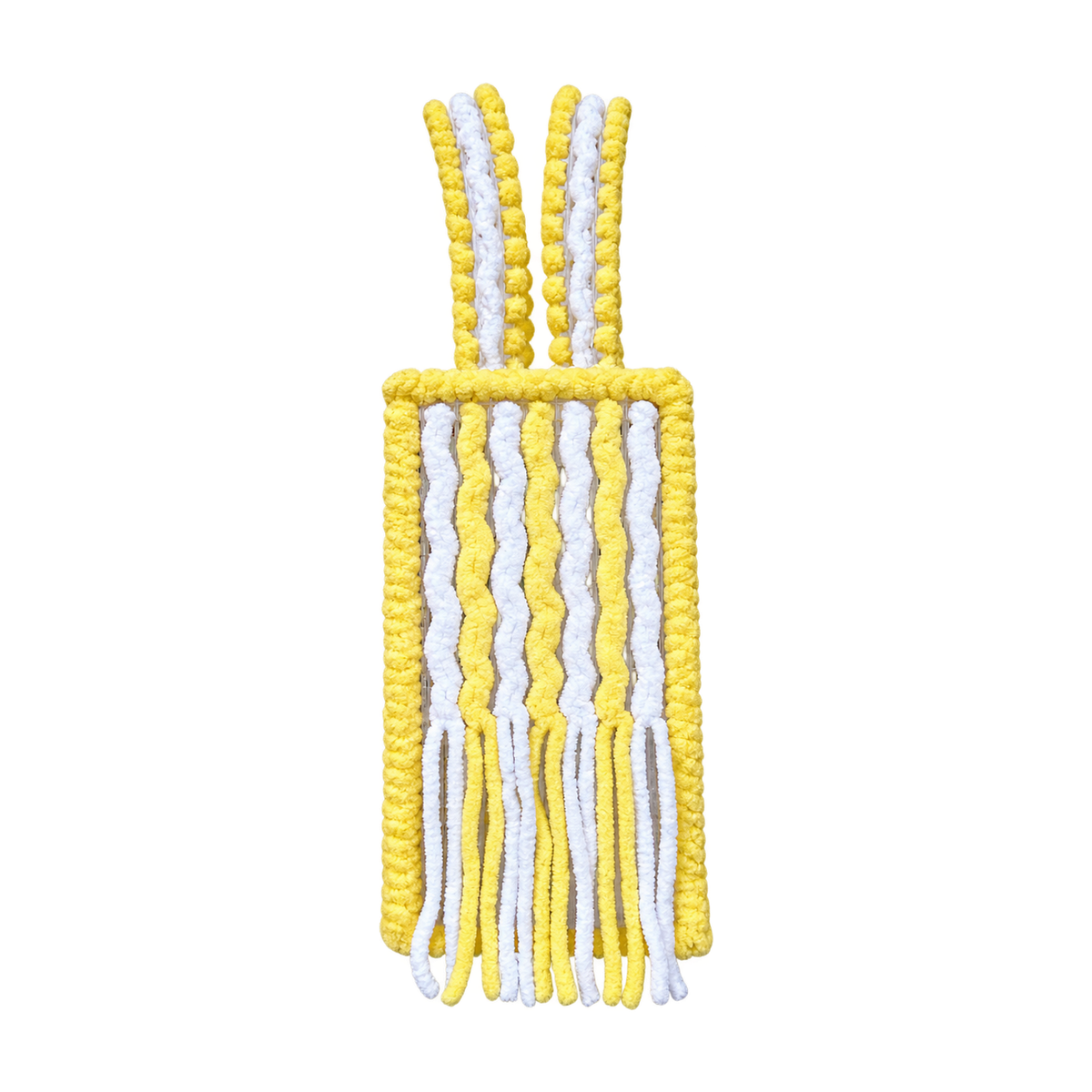 Small Limoncello handmade crochet mesh bag with yellow border and white fringe