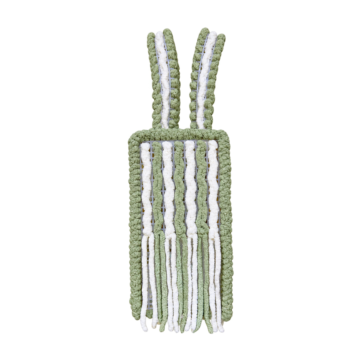 Small Matcha Lemonade handmade crochet mesh bag with green border and white fringe